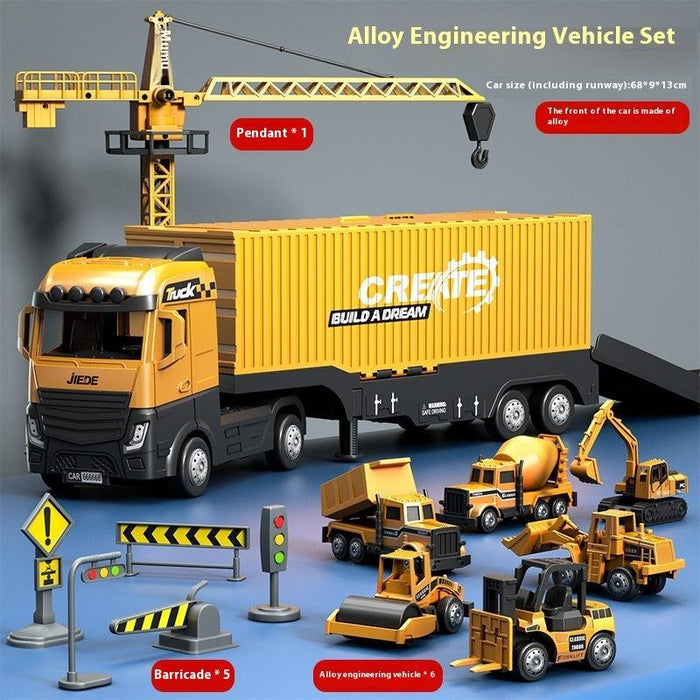 Alloy Container Engineering Vehicle Set – Catapult & Crane Toy Set for Kids - Smiling Sprouts