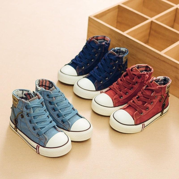 Autumn Breeze Kids’ Canvas Sneakers – Breathable High-Top Denim Casual Shoes for Boys & Girls - Smiling Sprouts