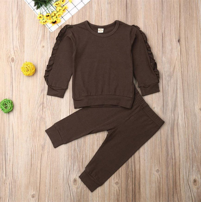 Newborn Baby Boys Girls Ruffles Jumper Solid Long Sleeve Sweatshirt & Pants 2Pcs Outfits Set – Fall Clothing - Smiling Sprouts