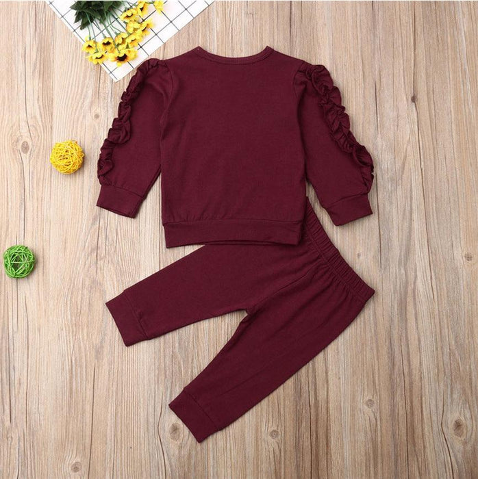 Newborn Baby Boys Girls Ruffles Jumper Solid Long Sleeve Sweatshirt & Pants 2Pcs Outfits Set – Fall Clothing - Smiling Sprouts