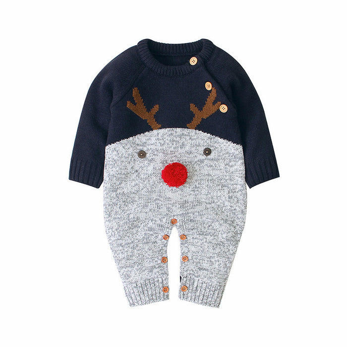 Knitted Cartoon Deer Romper – Boys & Girls Christmas Sweater